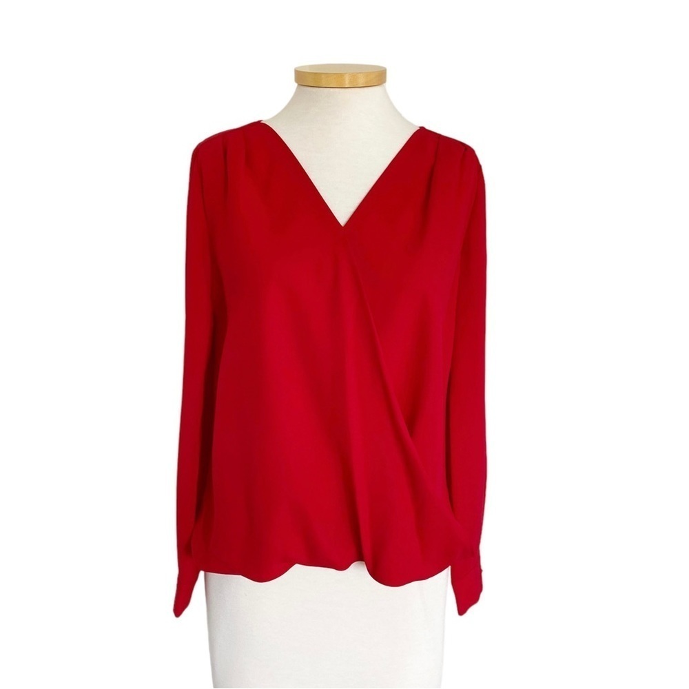 Tahari Red Blouse Classic Long Sleeve Size XS